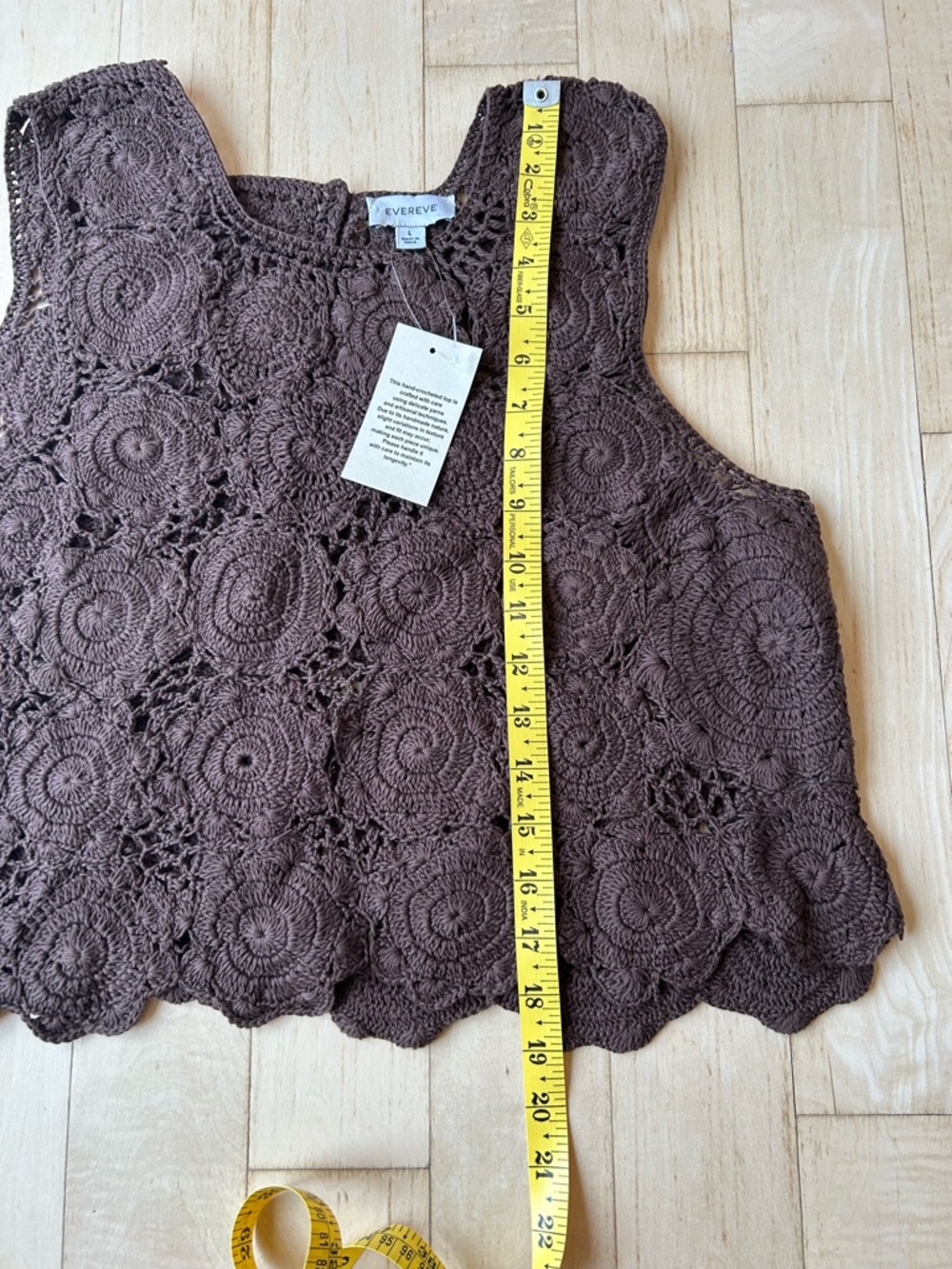 Evereve Hand Crochet Cotton Floral Lace Sleeveless Tank Brown Boho Sz Large NWT - Picture 10 of 16